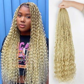 14 Inch Goddess Box Braids Crochet Hair 9 Packs Bohemian Crochet Box Braids with Curly Ends Pre looped Boho Crochet Braid Human Hair (14Inch, 613#)