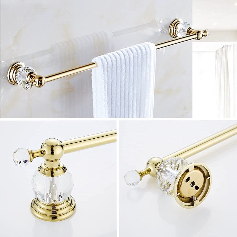 WOLIBEER Gold Bathroom Accessories, Brass Crystal Towel Bar Set Toilet