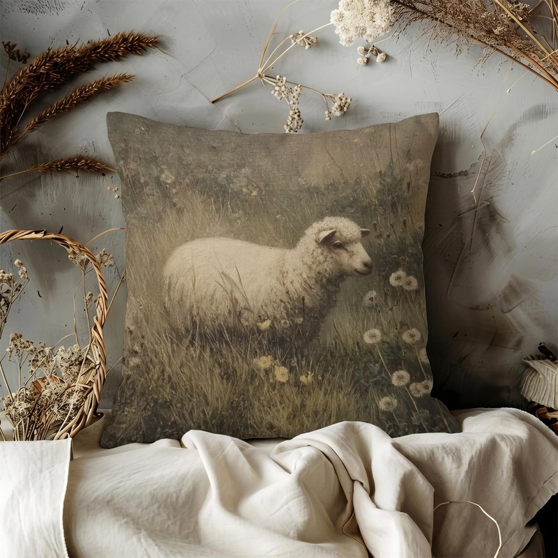 QIYUHOY Rustic Farmhouse Sheep Throw Pillow Cover, 18x18 Inch