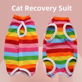 Cat Recovery Suit After Surgery - Vest for Kitten and Small Dog, Pajama Suit (Rainbow, L)
