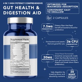 4-in-1 Gut Health Support – Prebiotics + Probiotics + Postbiotics + Digestive Enzymes – DE111 Spore Probiotic for Digestive Support & Bloating – Non-GMO, Made in USA – 60 Veggie Capsules