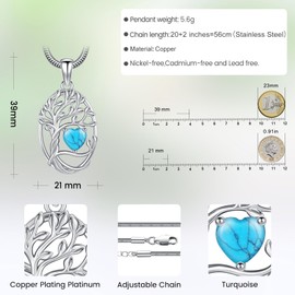 Eusense Baum des Lebens Anhänger Birthstone Dezember Halskette Kupfer Herz Halskette Baum Leben Anhänger Schmuck Geschenk für Frauen Damen Mädchen