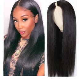 V Part Wig Straight Human Hair No Leave Out Glueless Wigs Human Hair Pre Plucked U part Wig with Lace Beginner Friendly No Sew in NO Glue 150% Density 16 inches