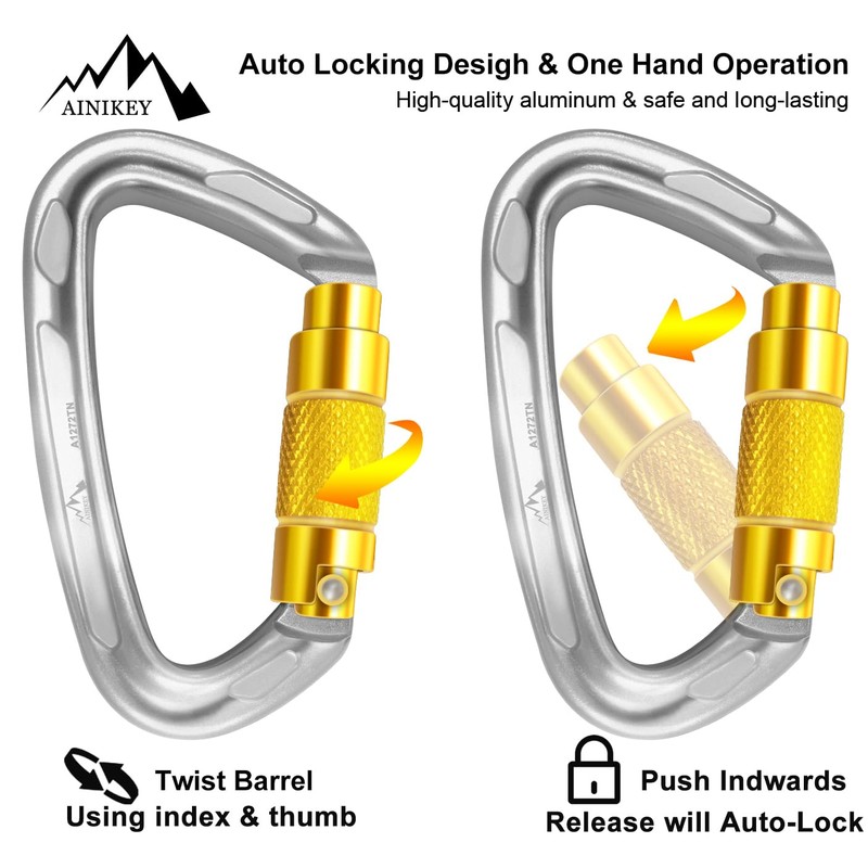 AINIKEY Climbing Carabiner Clips 25kN Auto Locking Carabiner, Professional Heavy