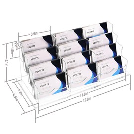 Vevitts Business Acrylic Card Holder Display for Desk, 12 Slots 4 Tiers Multiple-Clear Acrylic Business Card Stand Set, Holds Approximately 600 Cards