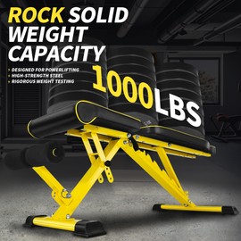 NextREP Adjustable Weight Bench,1000 LB Fast Folding Workout Bench for Home Gym Strength Training, Incline Decline Flat Utility Bench Press for Full Body Workout, Upright Storage Yellow Exercise Bench