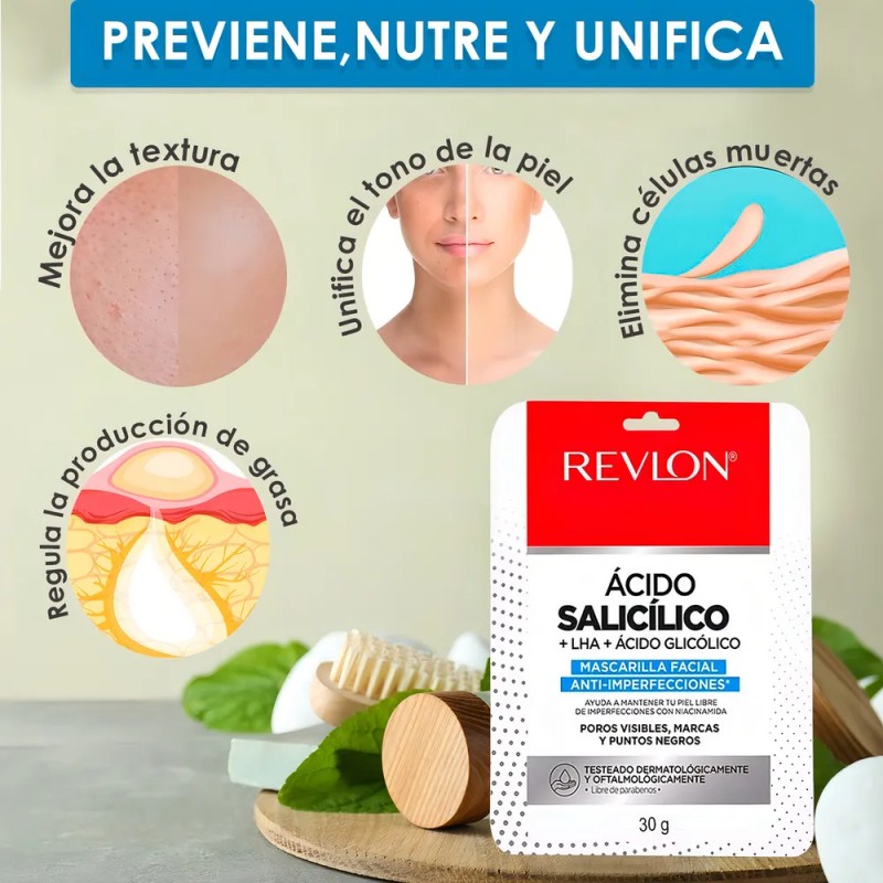 1 X Mascarilla Facial Revlon Con Acido Salicilico + Lha