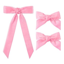 Velvet Hair Bows for Women Girls,Long Tail Tassel Ribbon Bowknot Hair Clips Barrettes for Teens Toddlers Valentines Hair Accessories,Pink (C)
