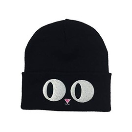 Darkside Cat Eyes Beanie Hat Cute Kitten Eyes Winter Knitted Beanie Black