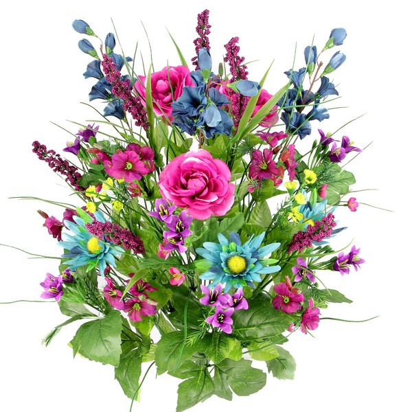 Artificial Dahlia, Morning Glory and Ranunculus and Blossom Fillers Mixed Bush - 30 Stems for Home, Wedding, Restaurant and Office Decoration Arrangement, Turquoise/Lilac/Celery