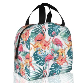 Pink Flamingo Palm Leaves Hibiscus Flower, Tropical Flowers Insulated Lunch Bag Reusable Lunch Box Women Men,Cooler Thermal Meal Tote for Kids School Student Picnic Office Work