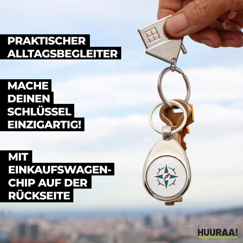 Huuraa Schlüsselanhänger Kompass Bussole Geschenk Metall Einkaufswagenchip Kompass Geschenkidee