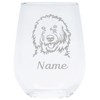 Goldendoodle dog themed with name 17 oz. stemless wine glass