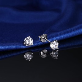 Sllaiss Sterling Silver Stud Earrings for Women AAAAA+ Cubic Zirconia Stud Earrings 925 Silver Studs Earrings White Gold Plated Zirconia Cartilage Earrings Silver 5MM