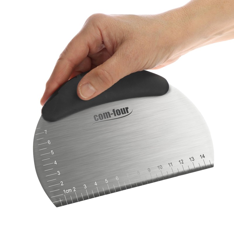 COM-FOUR® Premium Dough Spatula, Stainless Steel Dough Cutter with Plastic
