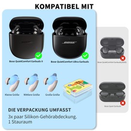 [3 Paar] MOWYEOK Ohrbügel Abdeckungen kompatibel mit Bose QuietComfort Ultra, 3 Größen weicher Silikon-Ersatz-Anti-Rutsch-Ohrbügelüberzüge, für BOSS-Kopfhörer Sport Ohrbügel Abdeckungen(Blau)