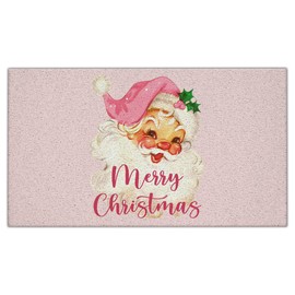 Nogrit Pink Santa Christmas Door Mat,Vintage Santa Decor,Christmas Door Mat Outdoor,Christmas Mats for Front Door,Christmas Front Door Mat,Merry Christmas Door Mat,Pink Christmas Decor,17x30 Inch