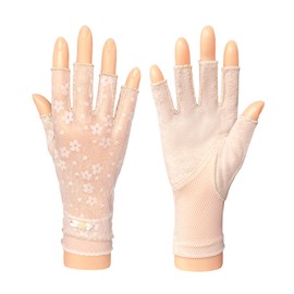 XFONZYUN Women's Lace Gloves, Fingerless, UV Protection, Sunscreen, Anti-Slip, Half Fingering, Cooling Sensation, Smartphone Compatible, UV Protection, Driving, Bicycle, Commuting, Thin, Rough Hands,