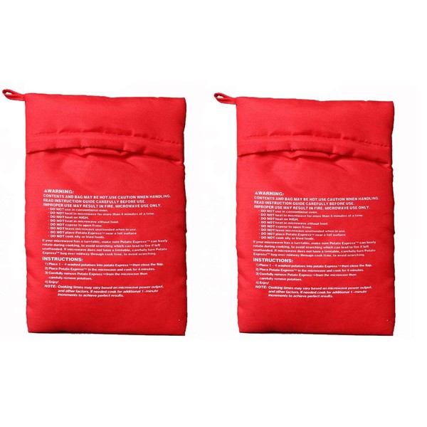 OBTANIM Microwave Potato Bag, 2 Pack of Reusable Microwave Cooker Bag Baked Pouch Potato Bag, Red