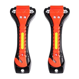 Car Escape Emergency Hammer, Safety Hammer, Glass Breaking Hammer, Emergency Tool, Seat Belt Cutter, Case Holder, Pack of 2, Orange