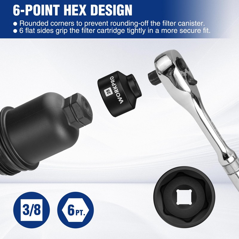 WORKPRO 28mm Oil Filter Socket Wrench, Oil Filter Removal Tool,
