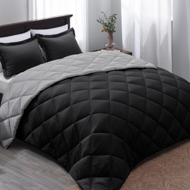 Basic Beyond King Size Comforter Set - Black Comforter Set King, Reversible King Bed Comforter Set for All Seasons, Black/Grey, 1 Comforter (104"x92") and 2 Pillow Shams (20"x36"+2")