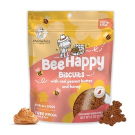 Shameless Pets Crunchy Dog Treats - Bee Happy Biscuits Snacks for Small, Medium & Large Dogs, Peanut Butter and Honey, Made in USA