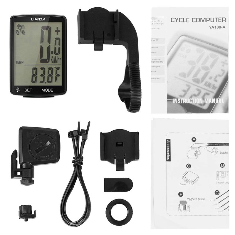 Lixada Bicycle Computer Wireless Multifunctional LCD Screen Bicycle Rainproof Speedometer