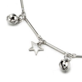 COOLSTEELANDBEYOND Anklet Bracelet with Dangling Charm of Open Pentagram Stars and Jingle Bells, Adjustable