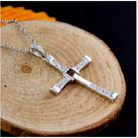 Fashion Jewelry large JESUS CRUCIFIX CROSS CRYSTAL pendant 22" Sterling Silver 925 necklace MEN
