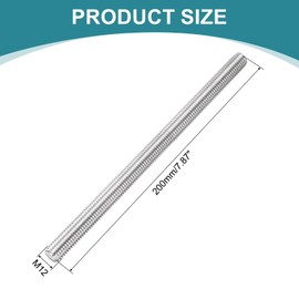 uxcell 2pcs Fully Threaded Rod, M12 x 200mm Stainless Steel Right Hand Threads Rods with Nuts and Flat Washer Fully Studding Rod Bar for Clamps, Hangers and U-Bolts