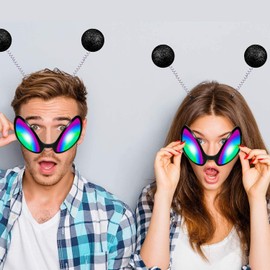 XIABYAYU Glitter Alien Headband, Alien Headband Black, Alien Headpiece, Unisex Headband, Alien Rainbow Lens Sunglasses, Headband for Theme Party, Outfit Party