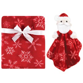 Hudson Baby Unisex Baby Plush Blanket with Security Blanket, Santa Snowflake, One Size