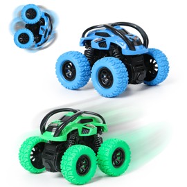 GUIGUZHJ 2 Pack Car Toys for 3 4 5 6 Year Old Boy Girl, Push and Go Cars Toys for Toddler Age 3-6, Monster Trucks Friction Vehicles Toy, 360° Rotating Stunt Car Toy for Kids Christmas Birthday Gifts