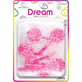 Dream World Self Hinge Barrette Daisy Clear & Pink Mix 12 Piece Pack BR2574CPK