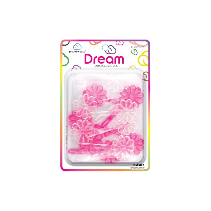 Dream World Self Hinge Barrette Daisy Clear & Pink Mix