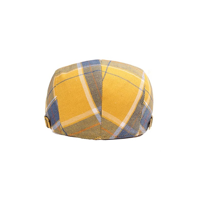 Lifup Unisex Flat Cap Checked Cotton Summer Flat Hat, yellow