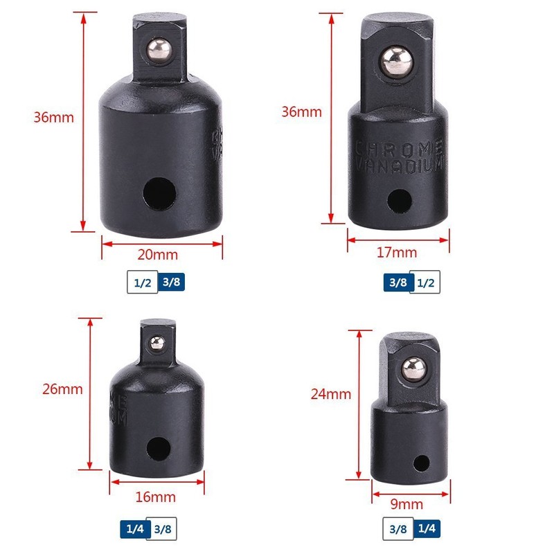 4pcs Steckdosen Schraubendreher Konverter Reducer Set Schwarz Steckschlüssel Adapter 1/2