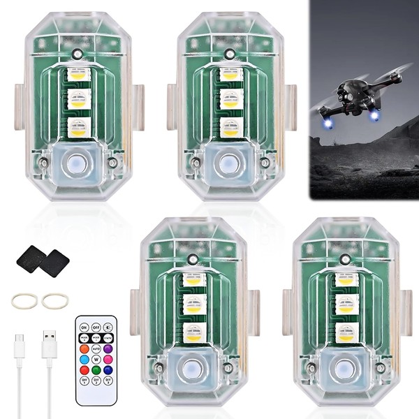 Bordeag Pack of 4 Remote Control Strobe Drone Light with