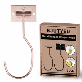 BJUTYEU Self-Adhesive Banana Hook, Grape Hook, Kitchen Banana Hanger, Keep Bananas Fresh Under The Cabinet, with Magnetic Absorption Storage Perfect Design 3 Pieces Champagne Color