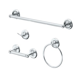 Gatco 5070KIT Designer II 4-Piece Kit 18" Towel Bar, Toilet Paper Holder, Towel Ring, Robe Hook, Chrome