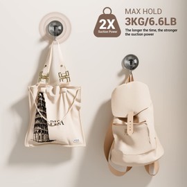 GlobaLink Bathroom Suction Hooks - 2 Pack Reusable Sucker Hooks Heavy Duty 3KG Capacity, Clear Black Shower Hooks for Bathroom, Kitchen, Window Bags, Coats, Caps, Towel