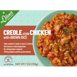 Miss Olives Creole Style Chicken with Brown Rice Microwavable Lower Sodium Healthy Ready Meal, 7 ounce (Pack of 12)