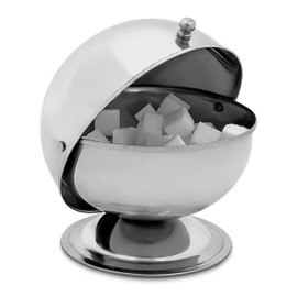 Relaxdays Zuckerdose SWEETY aus Edelstahl 14 x 13 x 13 cm HxBxT, Zuckerkugel mit Rolldeckel, runde Bonbon-Dose, silber