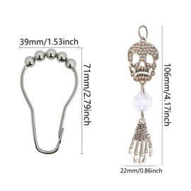 Skull Shower Curtain Rings Hooks for Gothic Bathroom Decor - Rustproof Stainless Steel Shower Curtain Hangers Set of 12 Silver Claw Skull Bathroom Decorative Pendants Set Accessories