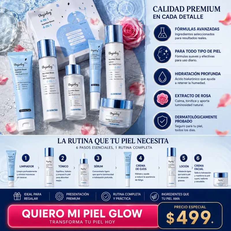 Kit Skincare Coreano 6 Pasos Glow Ácido Hialurónico Vogirlog