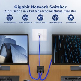 Binardat Gigabit Network Switcher, Passive Ethernet Selector, in/Out to A or B Network, Bidirectional Manual Switcher, No Power Required