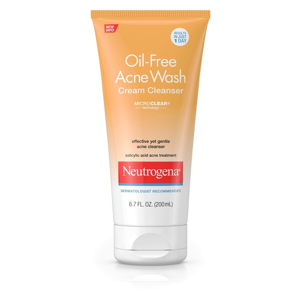 Neutrogena Oil-Free Acne Face Wash Cream Cleanser with Salicylic Acid, Non-Comedogenic Acne-Prone Skin Cleanser, 6.7 fl. oz