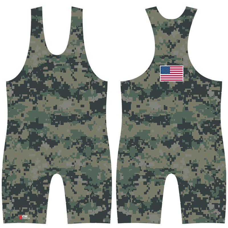 4-Time Camo Sublimada Wrestling Singlet, Camo, Grande