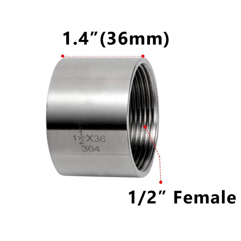 Quickun 304 Stainless Steel Pipe Coupling Fitting, 1.5" x 1.5"